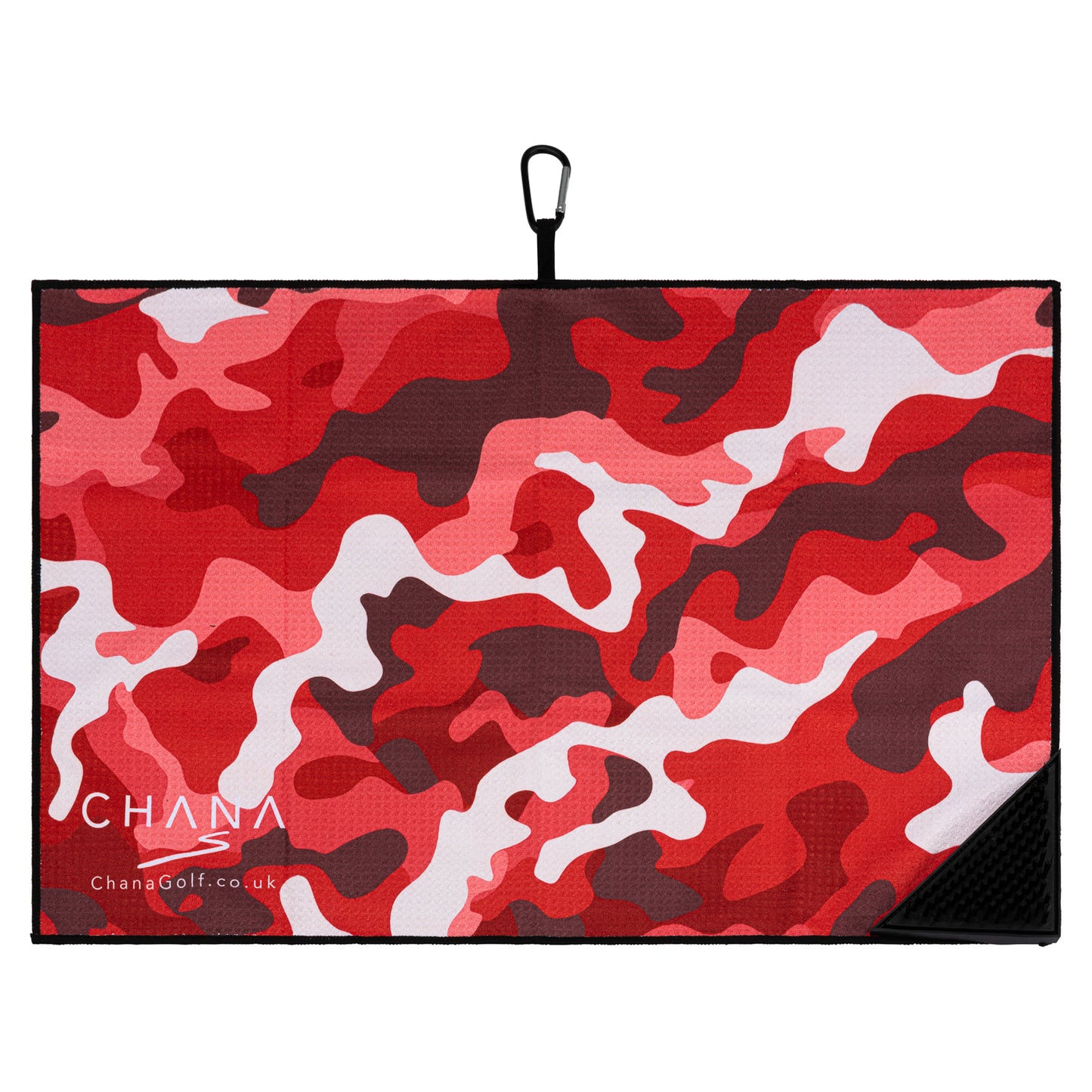 Red Camo Microfibre Golf Towel with Built-in Brush