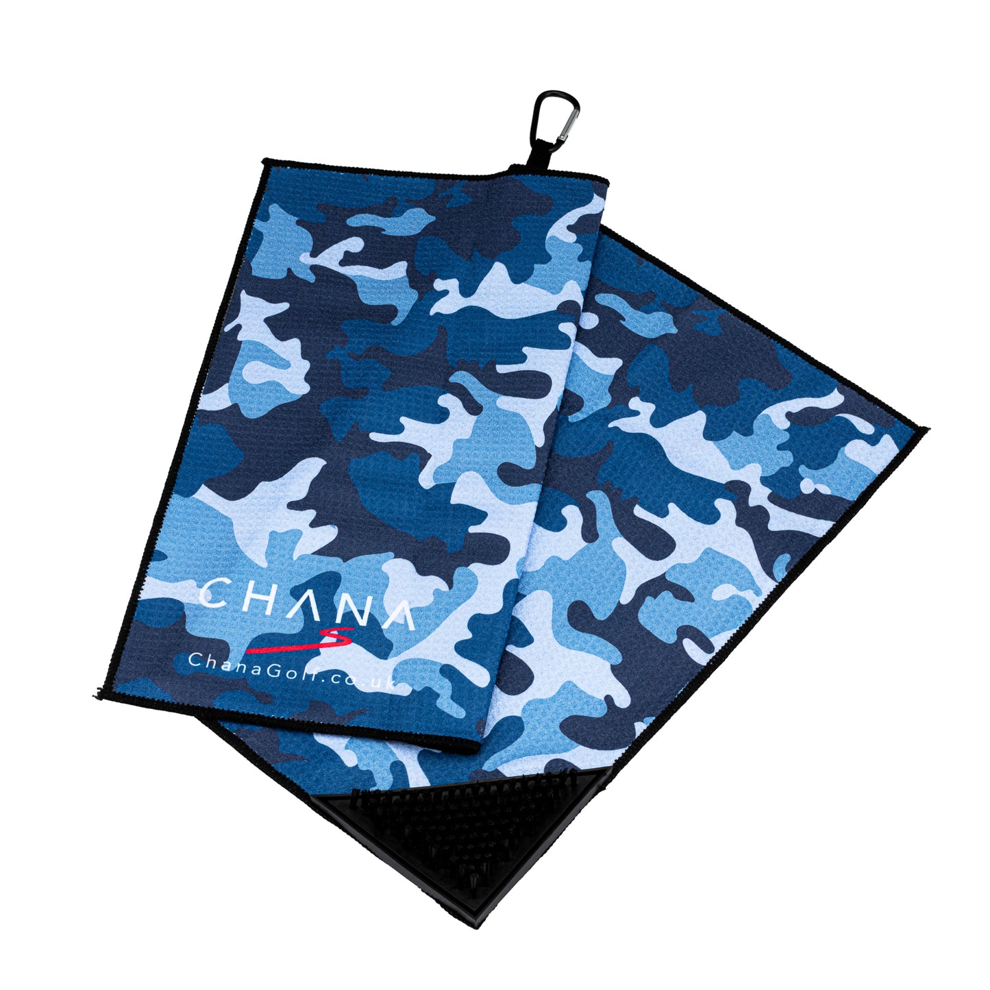 Blue Camo Microfibre Golf Towel with Built-in Brush