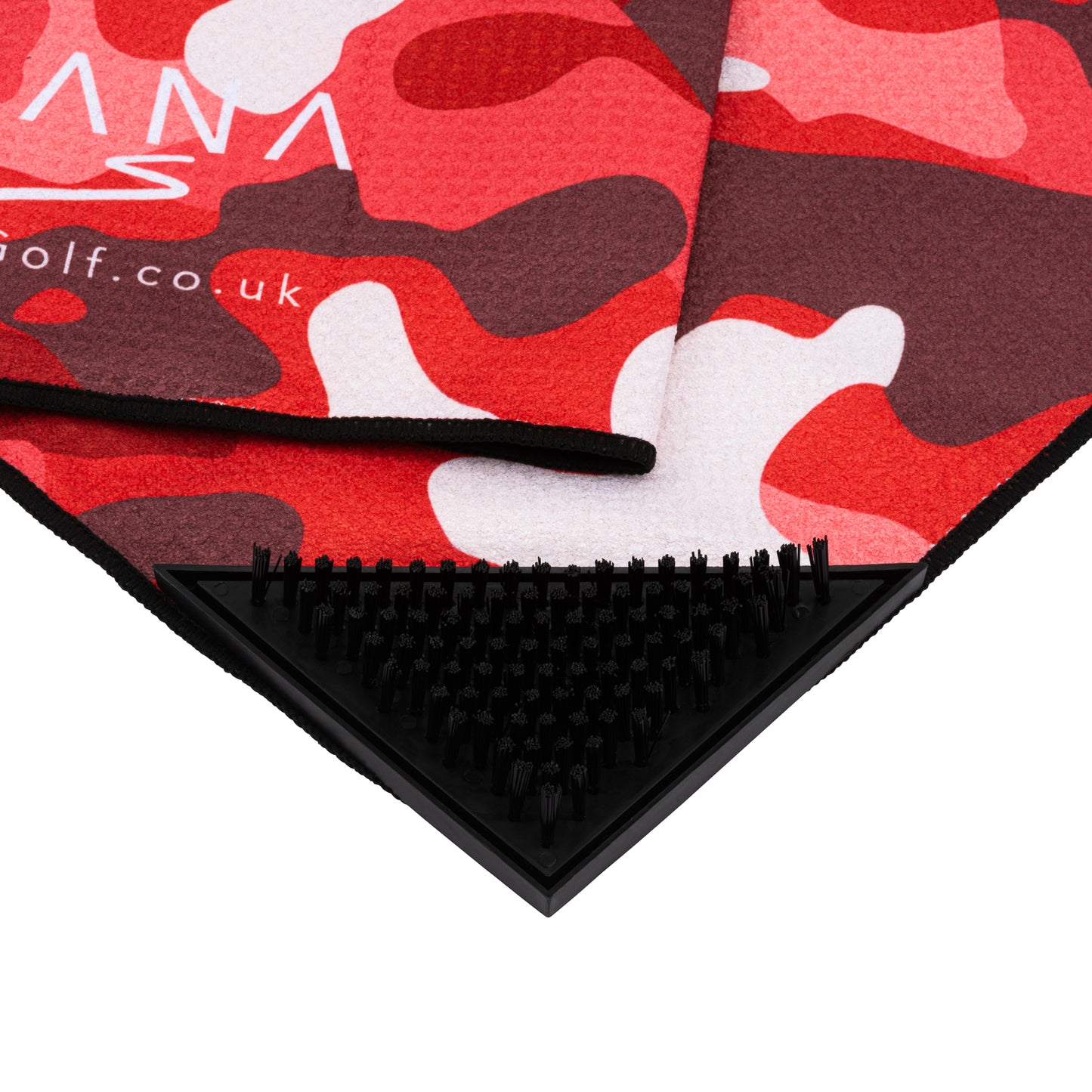 Red Camo Microfibre Golf Towel with Built-in Brush