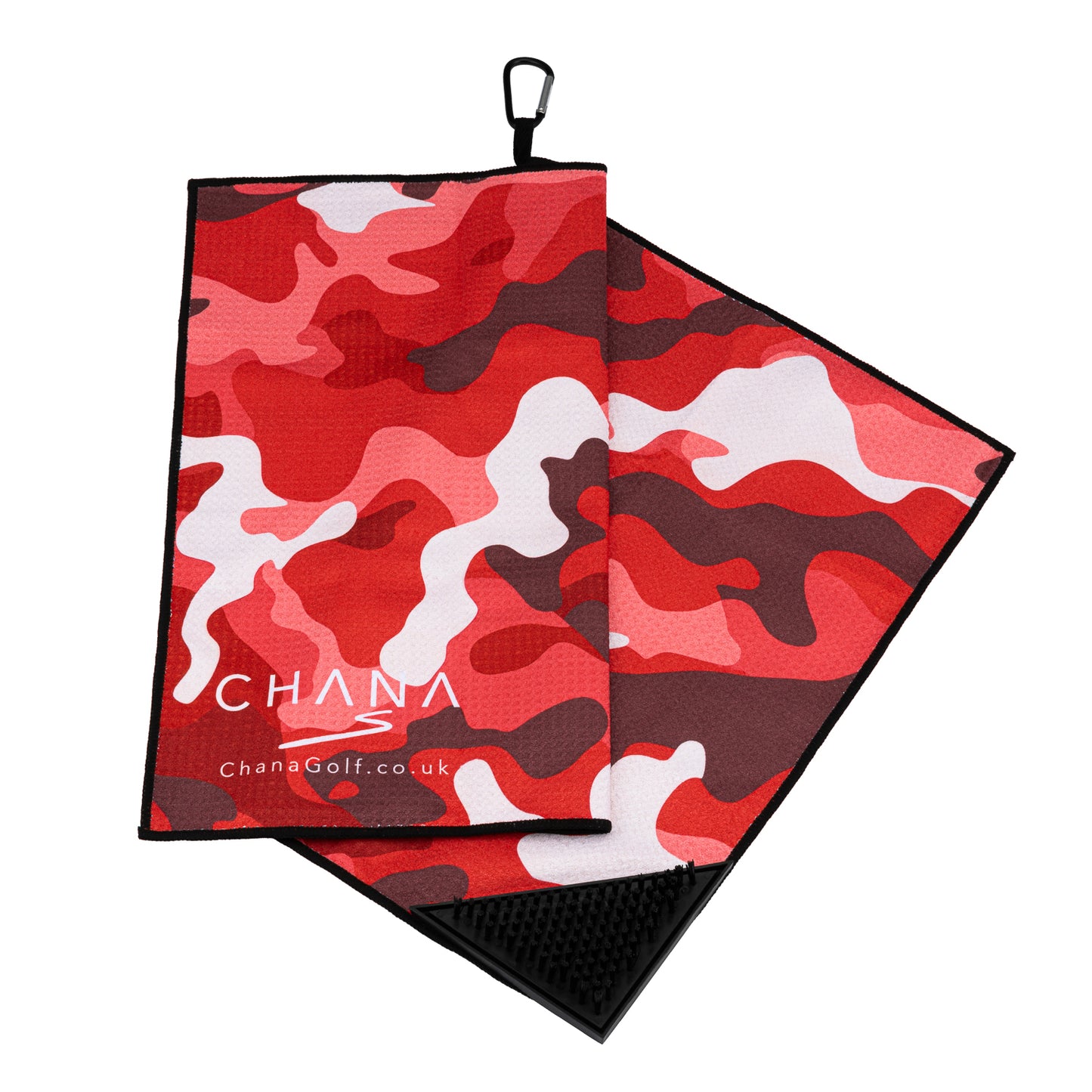 Red Camo Microfibre Golf Towel with Built-in Brush