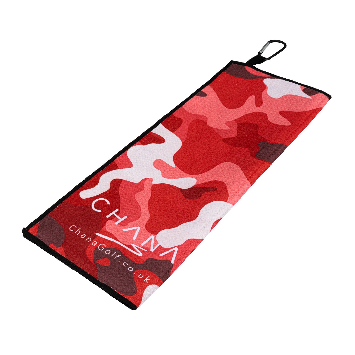 Red Camo Microfibre Golf Towel with Built-in Brush