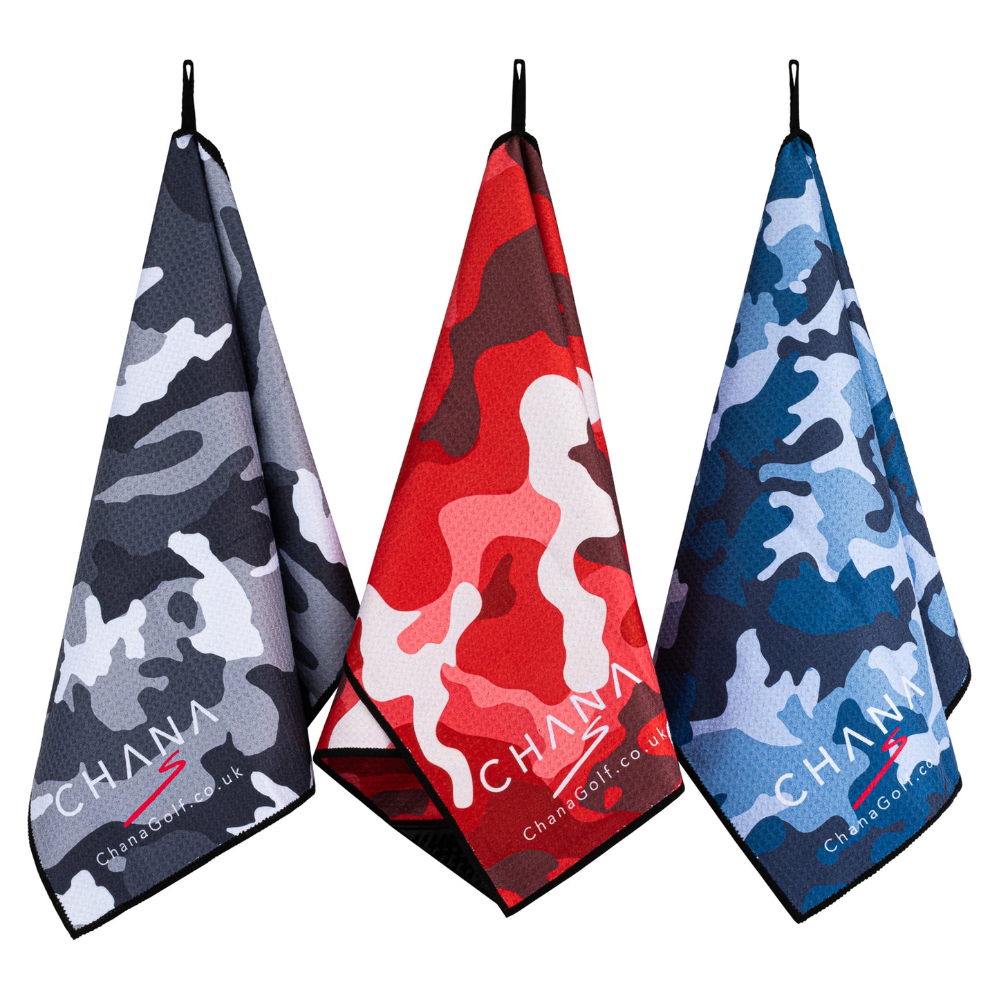 Red Camo Microfibre Golf Towel with Built-in Brush
