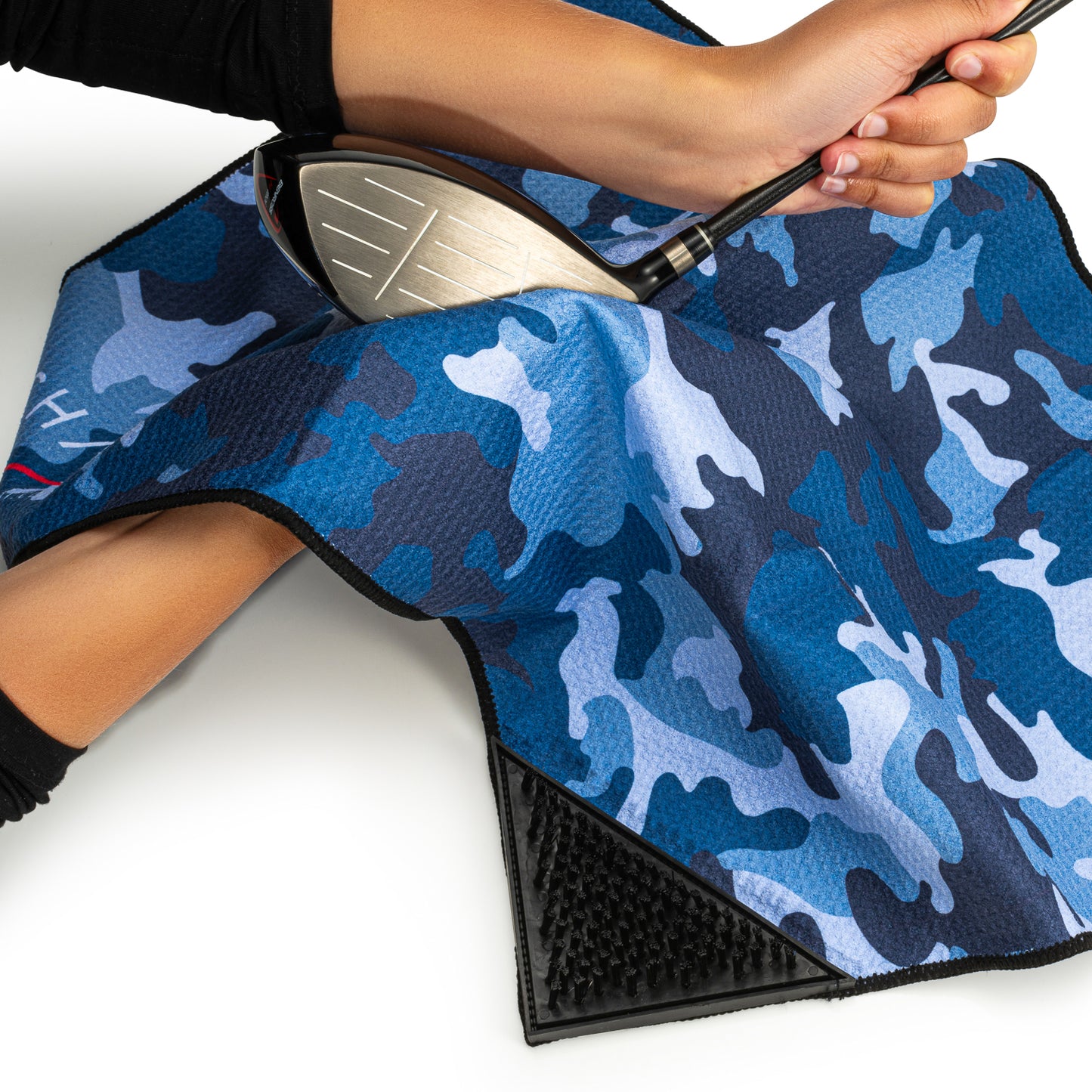 Red Camo Microfibre Golf Towel with Built-in Brush