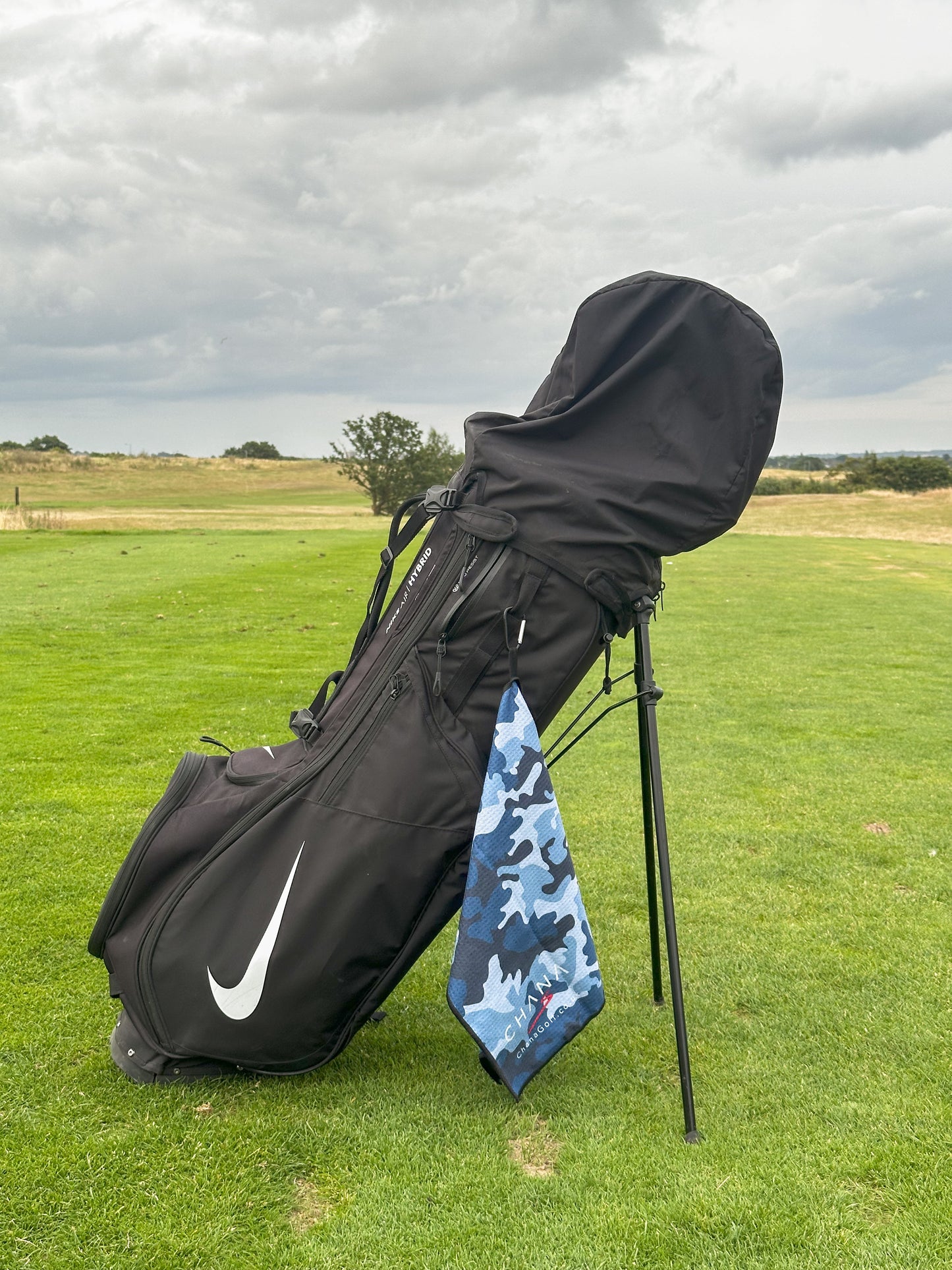 Blue Camo Microfibre Golf Towel with Built-in Brush