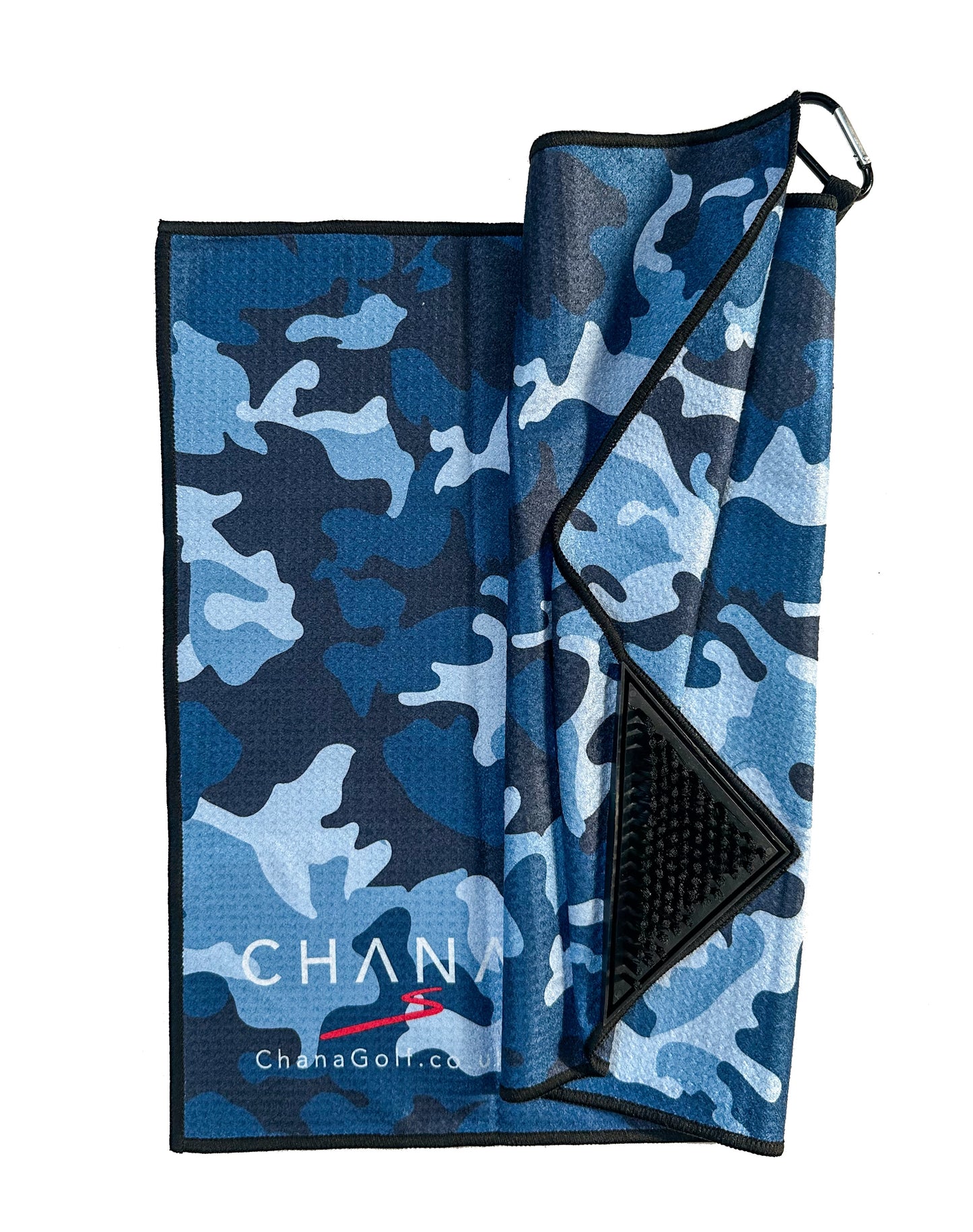 Blue Camo Microfibre Golf Towel with Built-in Brush