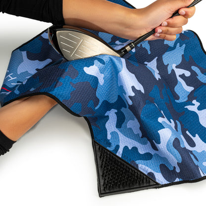 Red Camo Microfibre Golf Towel with Built-in Brush